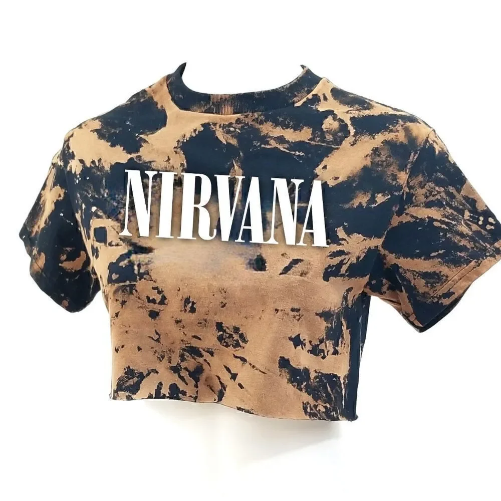 NIRVANA Acid Washed, Distressed "Cropped" Crop Top (Band Tee) Rock Tee - grunge - Picture 3 of 5